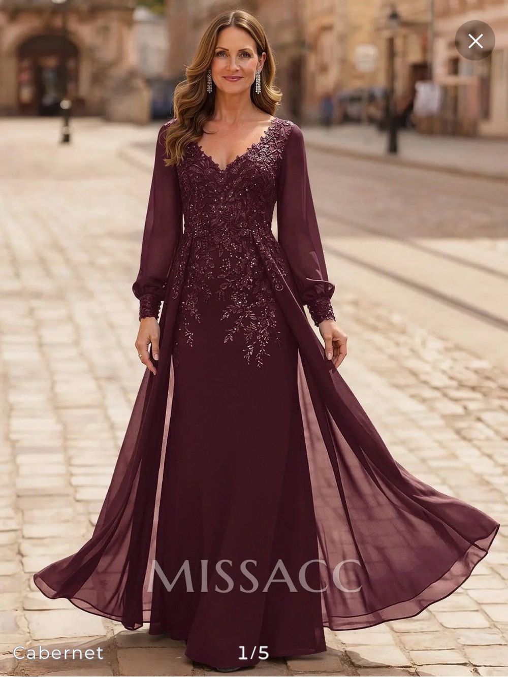 MISSACC Burgundy Mother of the Bride Groom Formal Gown Long Sleeve